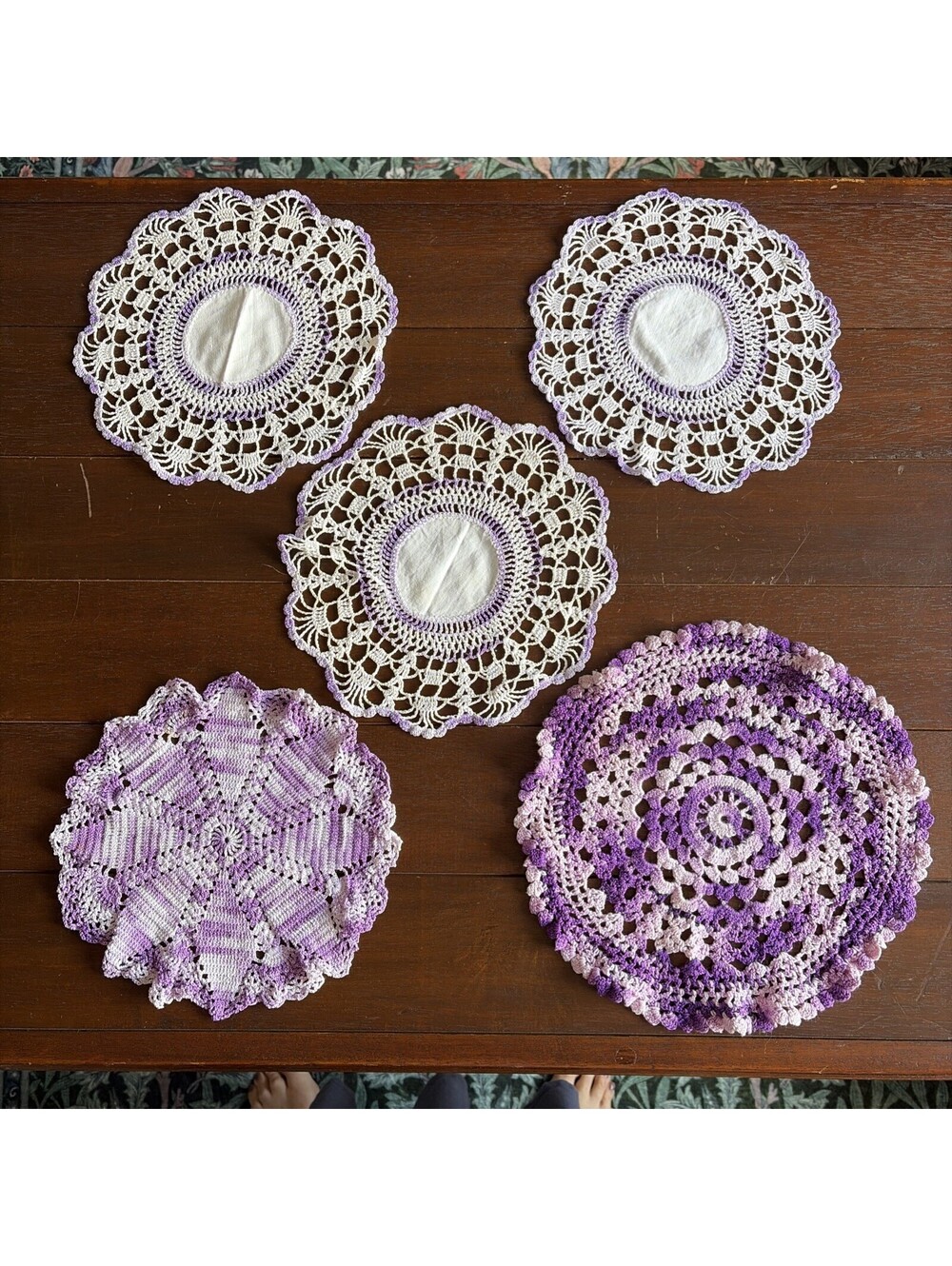 25 Pc VTG Handmade Crochet Lace Doily Lot Victorian Chic Wedding Pink Purple - Picture 3 of 13